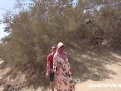 Pink Muslim. Hijab girl banged at outer