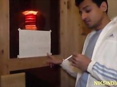 Innocent desi girl sucks dick and fucked by her new boyfriend in the sauna